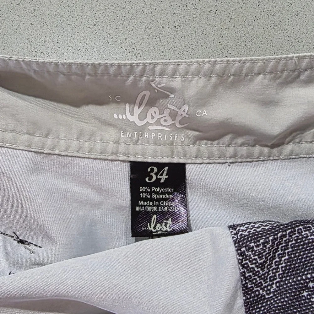 Lost‎ Enterprises Mens Grey Geometric Tribal Board Shorts Swim Trunks Size 34